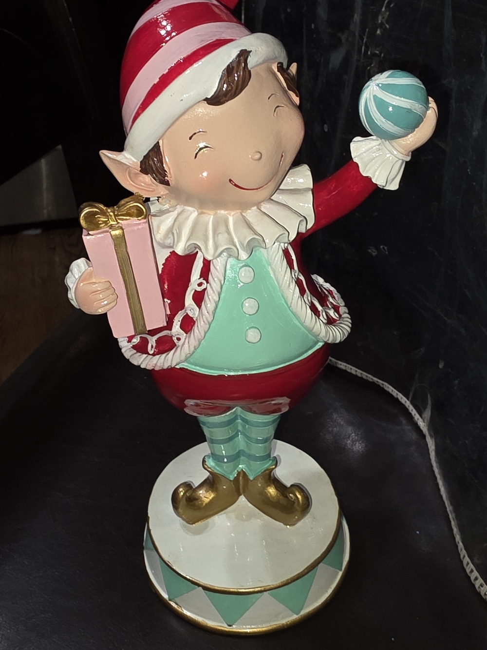 Festive Mint & Red Holiday Elf Figurine - Decorative Accent
